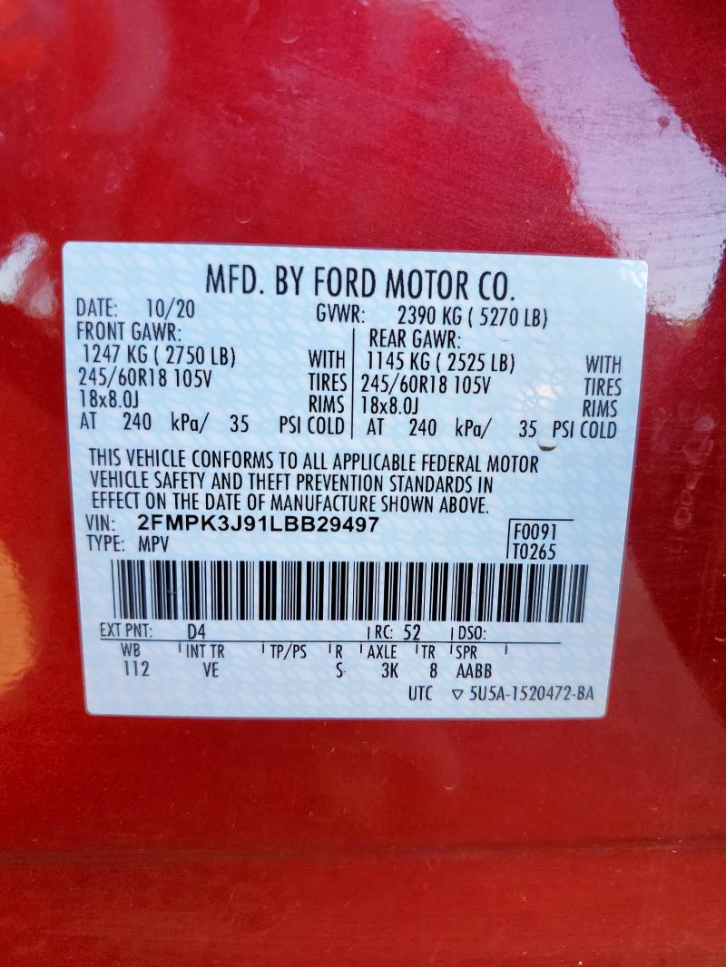 2FMPK3J91LBB29497 - 2020 FORD EDGE SEL Qırmızı foto 13