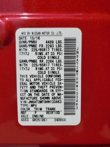 JN8AT2MT0HW133463 - 2017 NISSAN ROGUE S RED photo 14