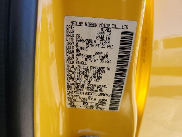 5N1ED28T83C653906 - 2003 NISSAN XTERRA XE YELLOW photo 12