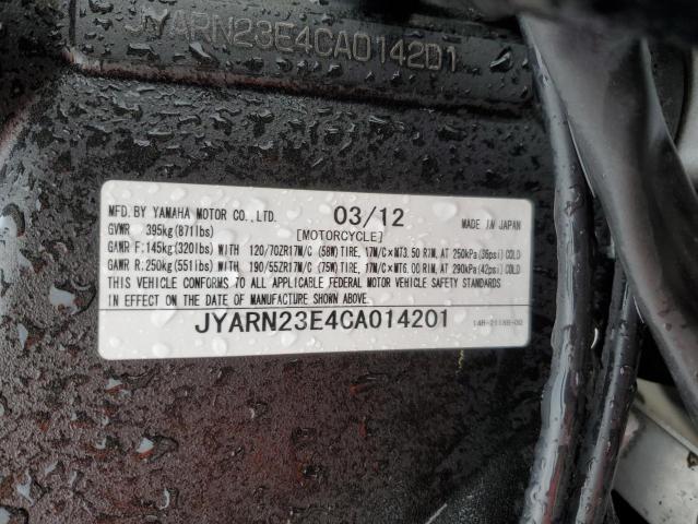 JYARN23E4CA014201 - 2012 YAMAHA YZFR1 BLACK photo 10