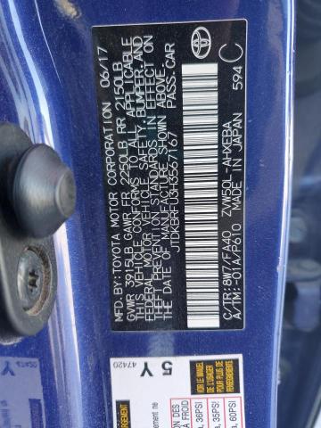 JTDKBRFU3H3567167 - 2017 TOYOTA PRIUS BLUE photo 12