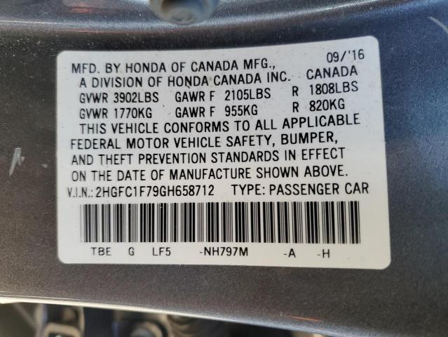 2HGFC1F79GH658712 - 2016 HONDA CIVIC EXL ნაცრისფერი ფოტო 12