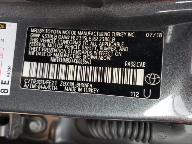 NMTKHMBX4KR068643 - 2019 TOYOTA C-HR XLE GRAY photo 13