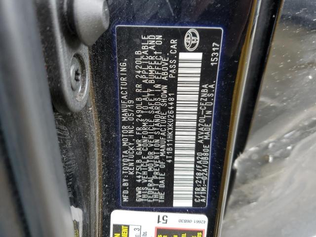 4T1B11HKXKU264481 - 2019 TOYOTA CAMRY L BLACK photo 12