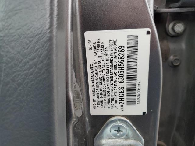 2HGES16305H568289 - 2005 HONDA CIVIC DX VP Boz foto 12