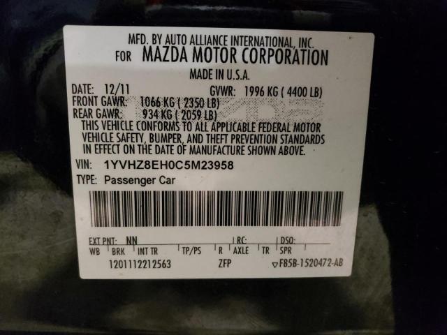 1YVHZ8EH0C5M23958 - 2012 MAZDA 6 I BLACK photo 12