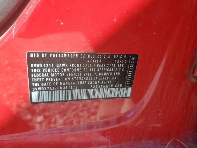 3VWDX7AJ7CM361172 - 2012 VOLKSWAGEN JETTA SE RED photo 12