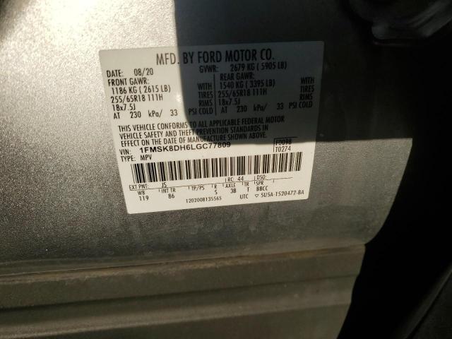 1FMSK8DH6LGC77809 - 2020 FORD EXPLORER XLT Silber Foto 13