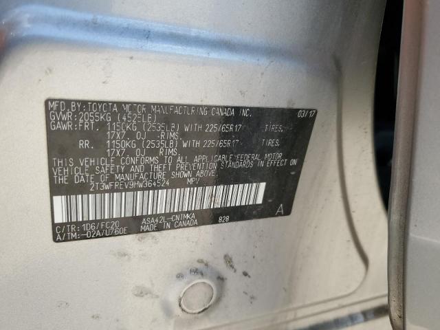 2T3WFREV9HW364524 - 2017 TOYOTA RAV4 XLE ვერცხლისფერი ფოტო 14