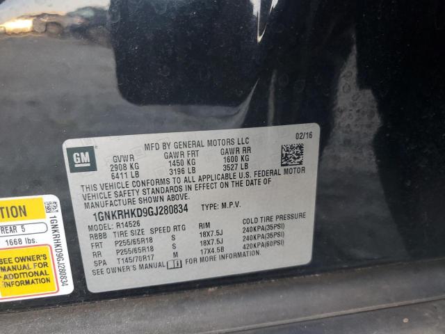 1GNKRHKD9GJ280834 - 2016 CHEVROLET TRAVERSE LT შავი ფოტო 12