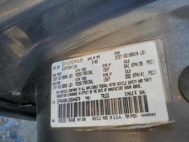 1B7HG48N12S644670 - 2002 DODGE DAKOTA QUAD SLT رمادي صورة 12
