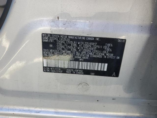 2T3BF4DV2CW229607 - 2012 TOYOTA RAV4 SILVER photo 13