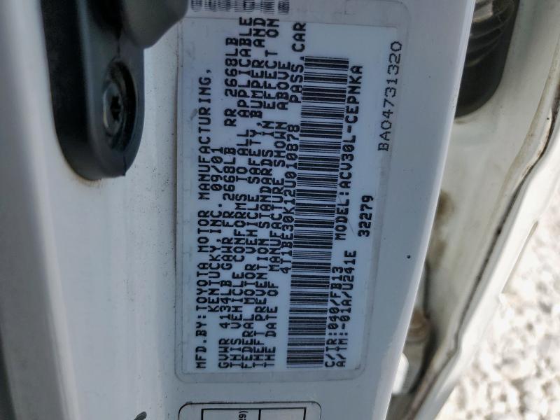 4T1BE30K12U010878 - 2002 TOYOTA CAMRY LE WHITE photo 12