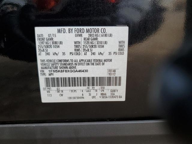 1FM5K8F8XGGA46430 - 2016 FORD EXPLORER LIMITED Noir photo 14