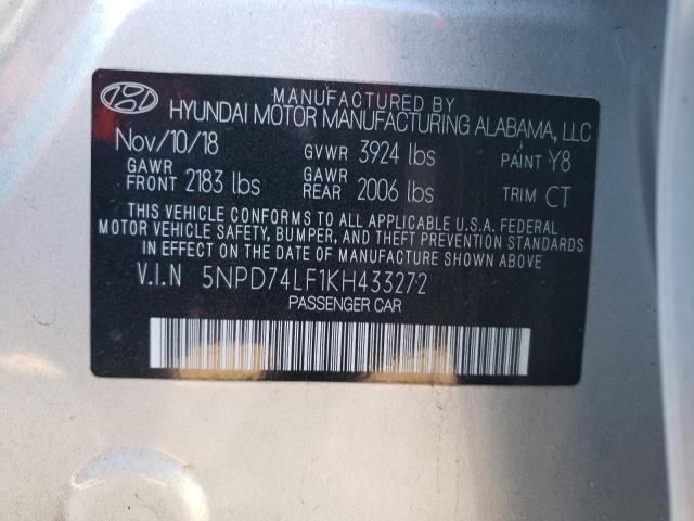 5NPD74LF1KH433272 - 2019 HYUNDAI ELANTRA SE SILVER photo 12