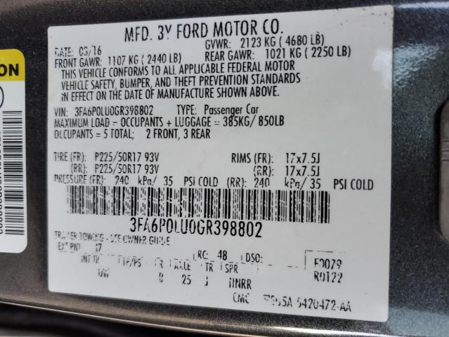 3FA6P0LU0GR398802 - 2016 FORD FUSION SE HYBRID GRAY photo 12