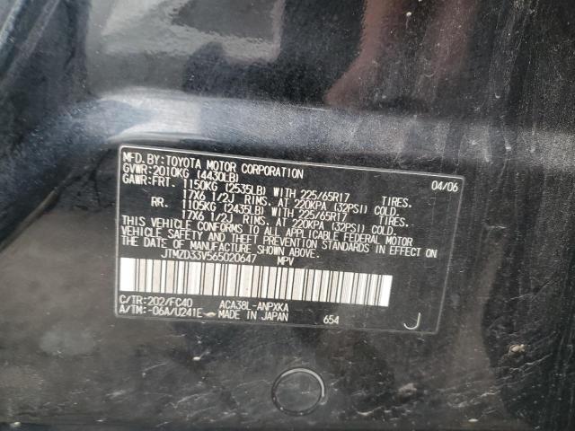 JTMZD33V565020647 - 2006 TOYOTA RAV4 BLACK photo 12