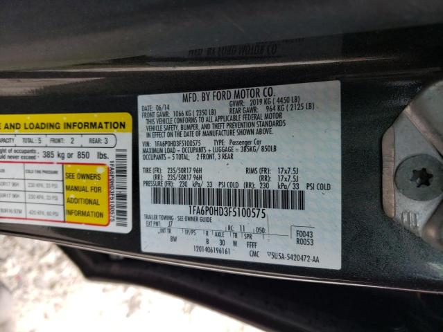 1FA6P0HD3F5100575 - 2015 FORD FUSION SE GRAY photo 12