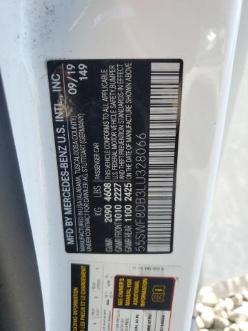 55SWF8DB3LU328066 - 2020 MERCEDES-BENZ C 300 WHITE photo 12