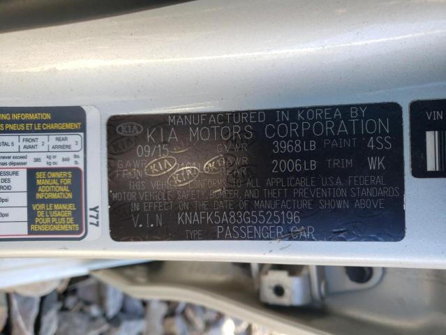 KNAFK5A83G5525196 - 2016 KIA FORTE LX SILVER photo 12