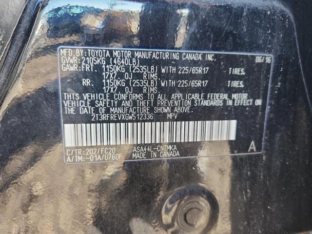 2T3RFREVXGW512336 - 2016 TOYOTA RAV4 XLE BLACK photo 13