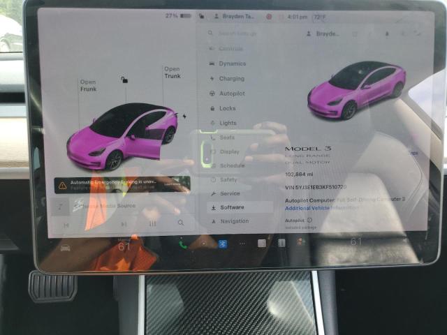 5YJ3E1EB3KF510720 - 2019 TESLA MODEL 3 Weiß Foto 9