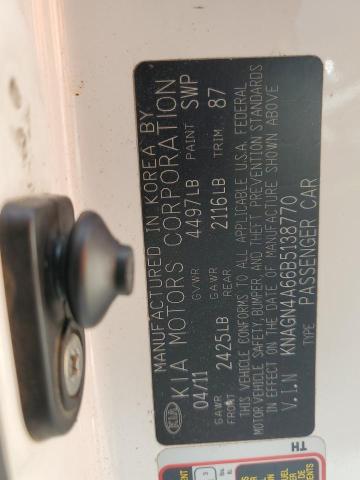 KNAGN4A66B5138770 - 2011 KIA OPTIMA EX WHITE photo 13