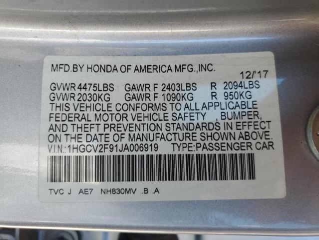 1HGCV2F91JA006919 - 2018 HONDA ACCORD TOURING Srebrny zdjęcie 13