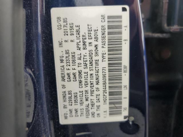 1HGCP26448A096771 - 2008 HONDA ACCORD LXP BLUE photo 12