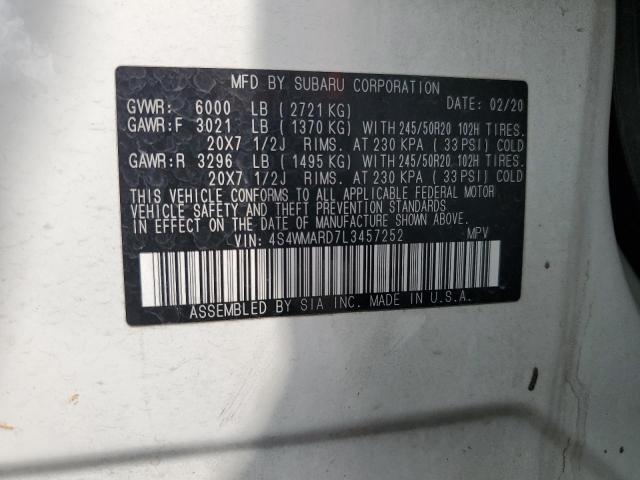 4S4WMARD7L3457252 - 2020 SUBARU ASCENT TOURING WHITE photo 13