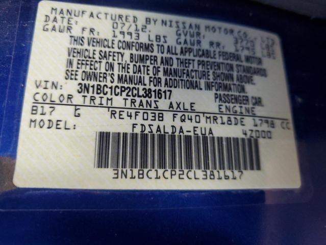 3N1BC1CP2CL381617 - 2012 NISSAN VERSA S ლურჯი ფოტო 12