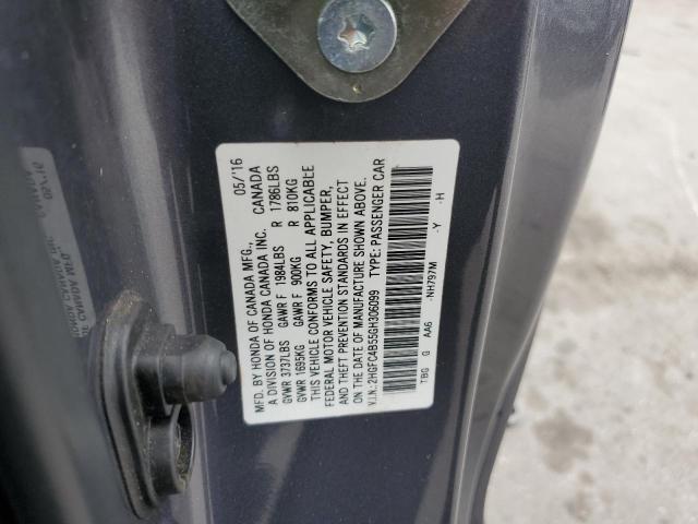 2HGFC4B55GH306099 - 2016 HONDA CIVIC LX ნაცრისფერი ფოტო 12