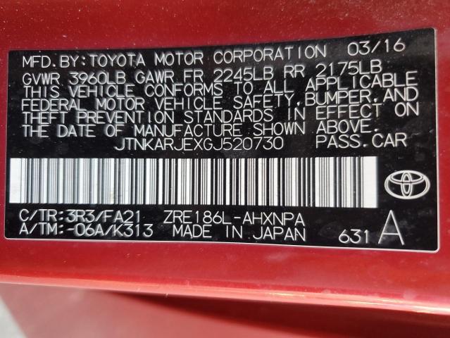 JTNKARJEXGJ520730 - 2016 TOYOTA SCION IM RED photo 12