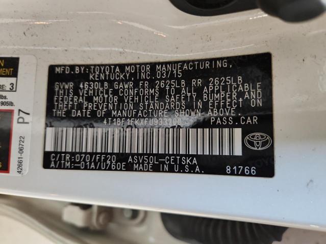 4T1BF1FKXFU933200 - 2015 TOYOTA CAMRY LE WHITE photo 13