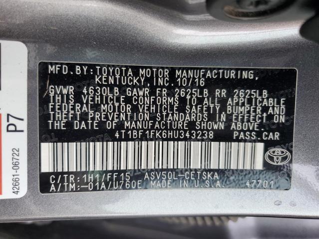 4T1BF1FK6HU343238 - 2017 TOYOTA CAMRY LE GRAY photo 12