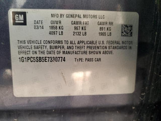 1G1PC5SB5E7330774 - 2014 CHEVROLET CRUZE LT BLUE photo 12