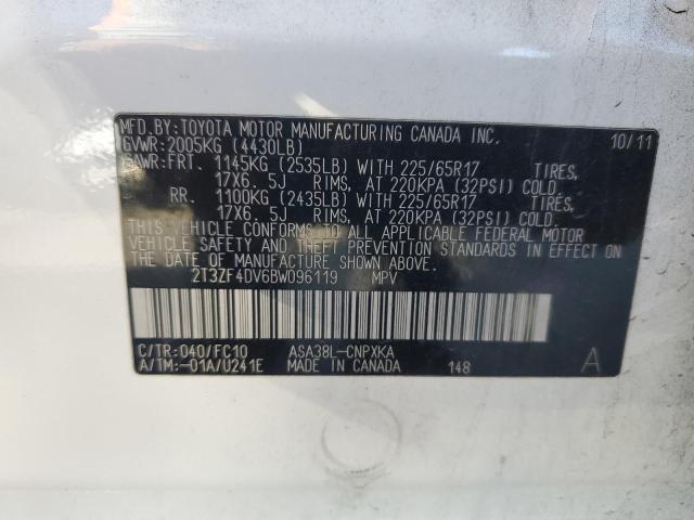 2T3ZF4DV6BW096119 - 2011 TOYOTA RAV4 WHITE photo 13