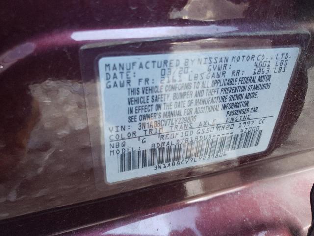 3N1AB8CV7LY239806 - 2020 NISSAN SENTRA SV MAROON photo 12