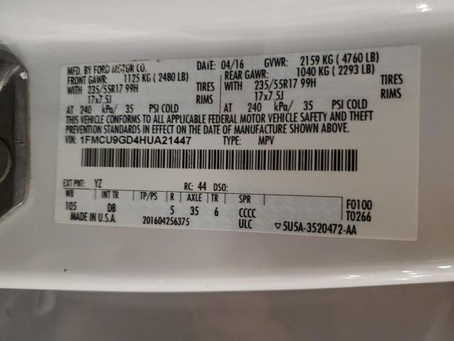 1FMCU9GD4HUA21447 - 2017 FORD ESCAPE SE 白色 照片 13