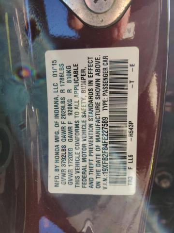 19XFB2F84FE227589 - 2015 HONDA CIVIC EX RED photo 12