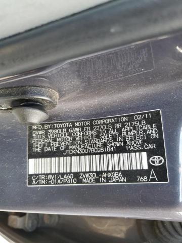 JTDKN3DU7B0281841 - 2011 TOYOTA PRIUS ნაცრისფერი ფოტო 12