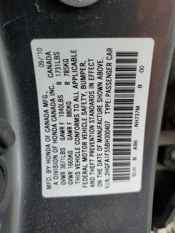 2HGFA1F55BH300407 - 2011 HONDA CIVIC LX GRAY photo 12