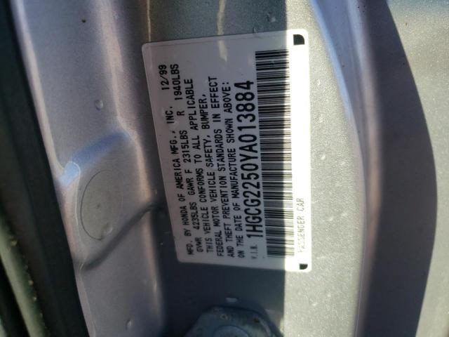 1HGCG2250YA013884 - 2000 HONDA ACCORD EX SILVER photo 12