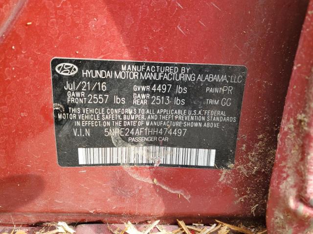 5NPE24AF1HH474497 - 2017 HYUNDAI SONATA SE RED photo 12