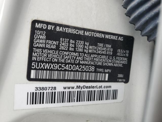 5UXWX9C54D0A25038 - 2013 BMW X3 XDRIVE28I WHITE photo 12