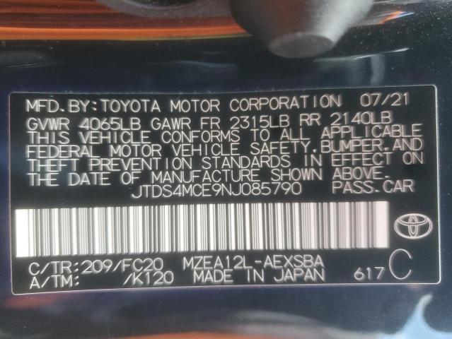 JTDS4MCE9NJ085790 - 2022 TOYOTA COROLLA SE BLACK photo 13