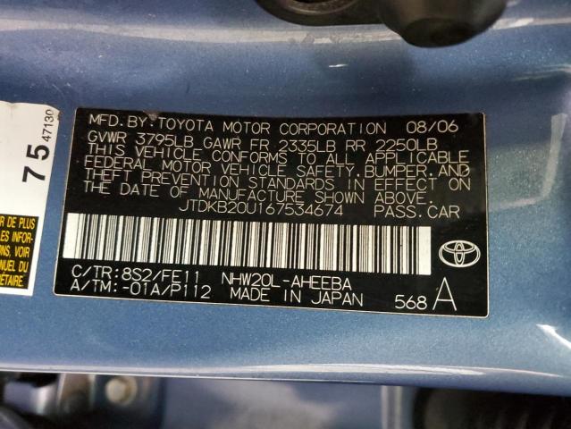 JTDKB20U167534674 - 2006 TOYOTA PRIUS BLUE photo 12