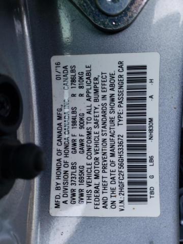 2HGFC2F56GH533672 - 2016 HONDA CIVIC LX SILVER photo 12