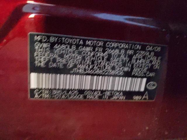 JTHBJ46G882238906 - 2008 LEXUS ES 350 MAROON photo 12