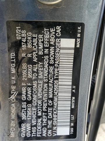 SHHFK7H45MU426826 - 2021 HONDA CIVIC SPORT Grau Foto 12